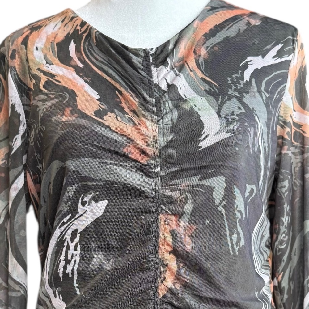 Bailey 44 Sheer Ruched Long Sleeve Y2K Blouse Sz M - Picture 2 of 5
